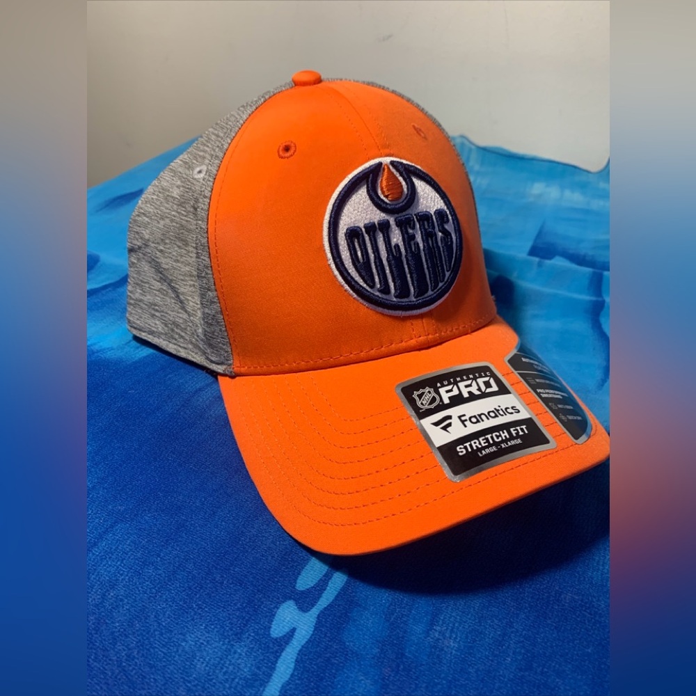 Edmonton Oilers Hat AP Spring Flex Large-XLarge Pro Fanatics Heather Grey Orange